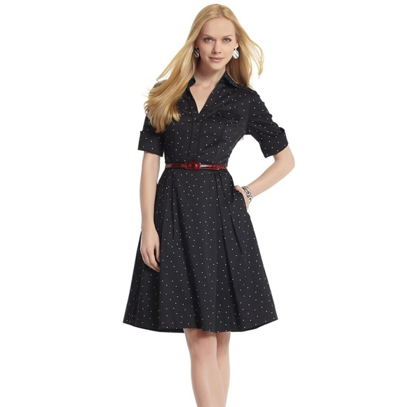 WHBM Black And White Polka Dot Shirt Dress Size 0 - Picture 1 of 6